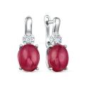Серьги из серебра с рубином и кубическим цирконием родированные