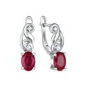 Серьги из серебра с рубином и кубическим цирконием родированные