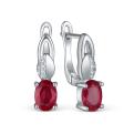 Серьги из серебра с рубином и кубическим цирконием родированные