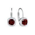 Серьги из серебра с гранатом и кубическим цирконием родированные