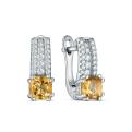 Серьги из серебра с цитрином и кубическим цирконием родированные