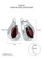 Серьги из серебра с натуральным гранатом и кубическим цирконием родированные