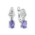 Серьги из серебра с танзанитом и кубическим цирконием родированные
