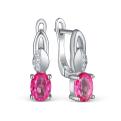 Серьги из серебра с розовым топазом и кубическим цирконием родированные