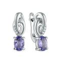 Серьги из серебра с танзанитом и кубическим цирконием родированные