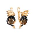 Серьги из золочёного серебра с раухтопазом и родированием - Драконы