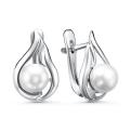 Серьги из серебра с культивированным белым жемчугом родированные
