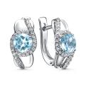 Серьги из серебра с натуральным Sky топазом и фианитами родированные