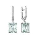 Серьги из серебра с плавленым кварцем цвета празиолит и фианитами родированные
