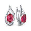 Серьги из серебра с ювелирным кристаллом цвета рубин родированные