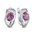Серьги из серебра с синтетическим александритом и фианитами родированные