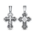 Крест двусторонний из чернёного серебра - Спаситель, Ангел-Хранитель 3,1 см