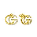 Серьги-пусеты из золочёного серебра с фианитами - GG