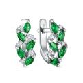 Серьги из серебра с нано-изумрудом и фианитами родированные