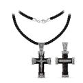 Колье с крестом из чернёного серебра и дерева эбен на текстильном шнурке - Рaспятие, Бoгoматepь, Иоанн Богocлов, Александр Невский, Хризма