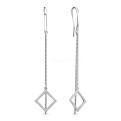 Серьги длинные из серебра с фианитами родированные - Ромбы