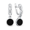 Серьги из серебра с чёрным агатом родированные