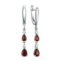 Серьги из серебра с натуральным гранатом и фианитами родированные