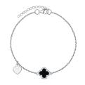 Браслет из серебра с чёрным ониксом родированный - Клевер, сердце