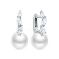 Серьги из серебра с жемчугом и фианитами родированные