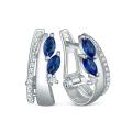 Серьги из серебра с синтетическим сапфиром и фианитами родированные