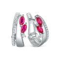 Серьги из серебра с синтетическим рубином и фианитами родированные