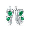 Серьги из серебра с изумрудного цвета шпинелью и фианитами родированные