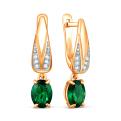 Серьги из золочёного серебра с наноизумрудом, фианитами и родированием