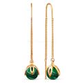 Серьги продёвки из золочёного серебра с имитированным малахитом