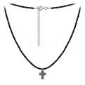 Колье из серебра с гематитом и шпинелью родированное  - Крест