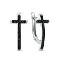 Серьги из серебра с фианитами родированные - Кресты