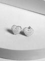 Серьги-пусеты из серебра с фианитами родированные - Сердца