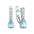 Серьги из серебра с топазом Sky и фианитами родированные