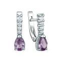 Серьги из серебра с гидротермальным александритом и фианитами родированные
