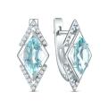 Серьги из серебра с топазом sky и фианитами родированные