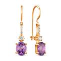 Серьги из золочёного серебра с аметистом и фианитами