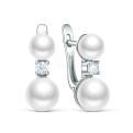 Серьги из серебра с культивированным жемчугом и фианитами родированные