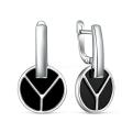 Серьги из серебра с чёрным агатом родированные