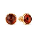 Серьги-пусеты из золочёного серебра с коньячым янтарём