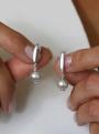 Серьги из серебра с культивированным серым жемчугом родированные