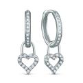 Серьги с сердцами из серебра с фианитами родированные