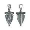 Икона-Крест из чернёного серебра - Ангел Хранитель, 3,5 см