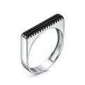 Кольцо из серебра с чёрной шпинелью родированное