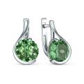 Серьги из серебра с плавленым кварцем цвета зелёный аметист родированные