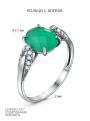 Кольцо из серебра с зелёным агатом и фианитами родированное