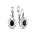 Серьги из серебра с гранатом и фианитами родированные