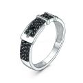 Кольцо из серебра с чёрной шпинелью родированное