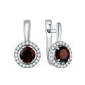 Серьги из серебра с натуральным грантом и фианитами родированные