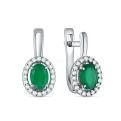 Серьги из серебра с зелёным агатом и фианитами родированные