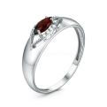 Кольцо из серебра с гранатом и фианитами родированное